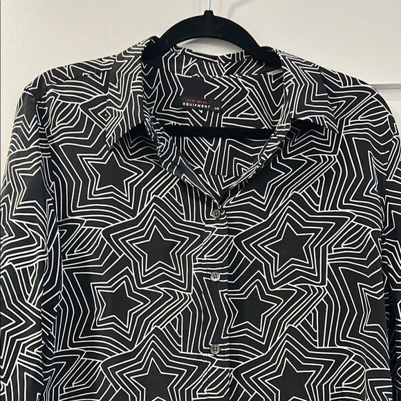 Equipment by Kate Moss Black and White Star Pattern Button Down Top, Size Large - Picture 2 of 9